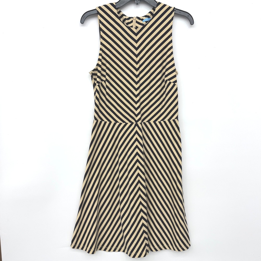 J.McLaughlin Catalina‎ Cloth Chevron Stripe Fit Flare Dress Tan Black Small
